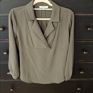 Beautiful Gray Green Blouse with Draped Collar